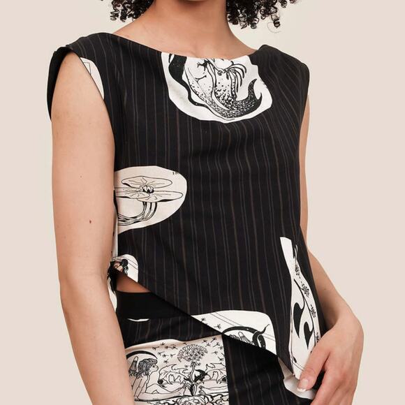 Elliss Pinstripe Cutout Cowl Top Black White Tank Witchy Goth Blouse Medium - Picture 5 of 12